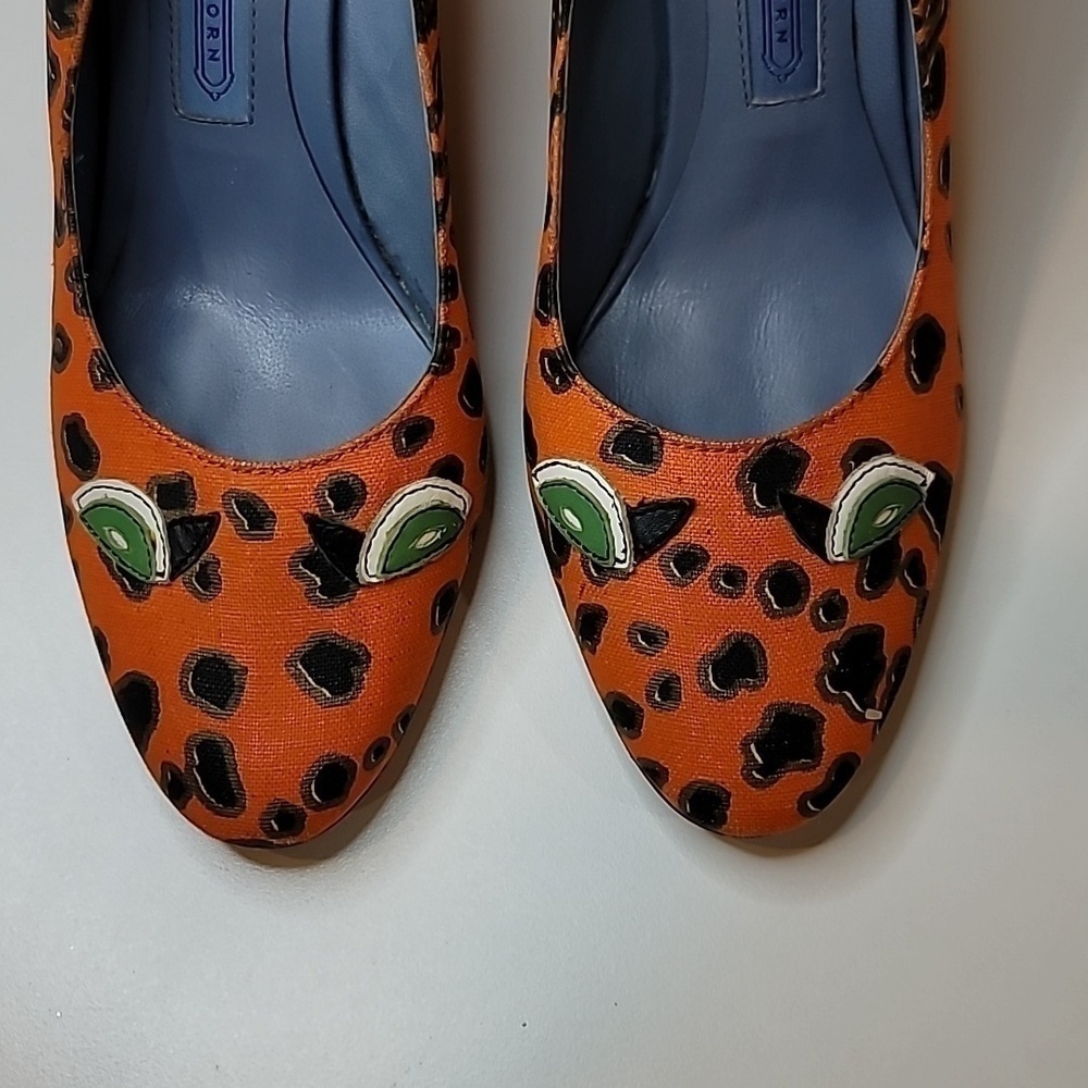 Ashley DEARBORN Leopard Lizard Cheetah Funky Rare Leather Almond Toe Wedge Heel - Picture 2 of 7